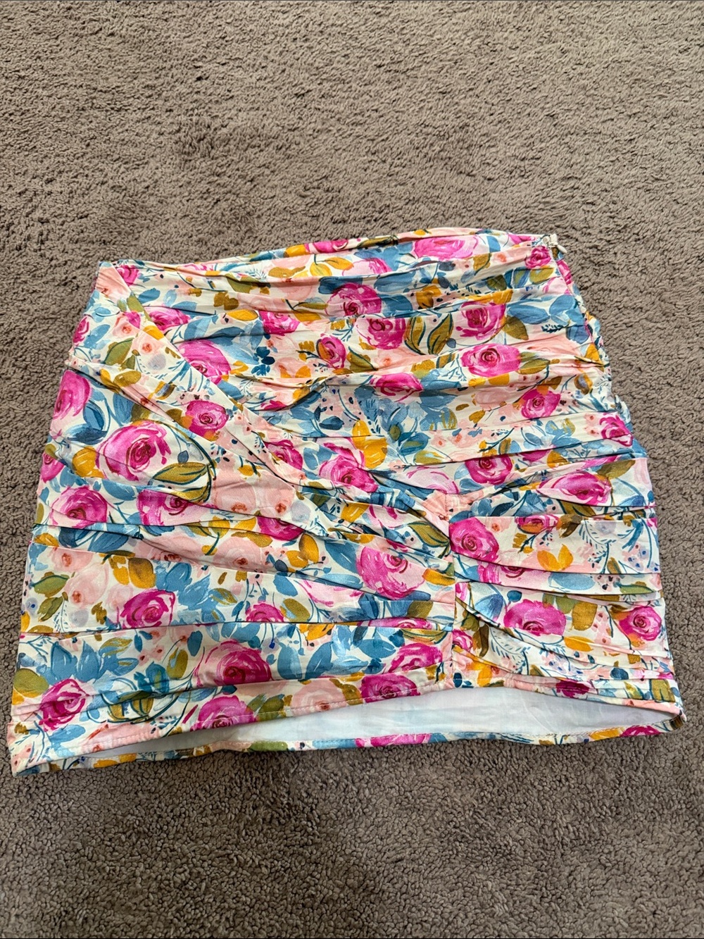 Zara Floral Ruched Mini Skirt in Pink and Blue
